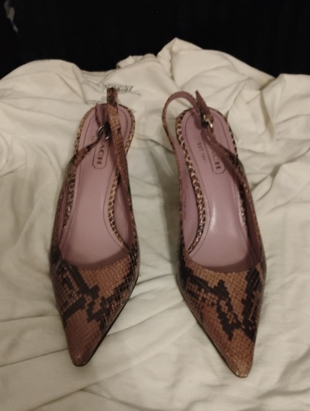 COACH ALENA PYTHON PRINT SLINGBACK PUMPS NEUTRAL SNAKESKIN W/LAVENDER LINING EXC